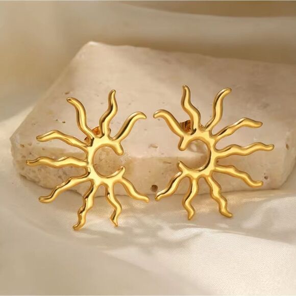 Anthropologie Jewelry - Gold Sunburst Sun Earrings Gold Plated | NWOT